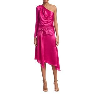 EACH X OTHER Satin One-shoulder Asymmetric A-line Dress Pink